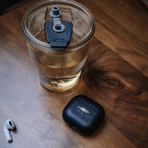 Finely Crafted Black Leather Case with Silver Star Accent for AirPods & AirPods Pro 8207