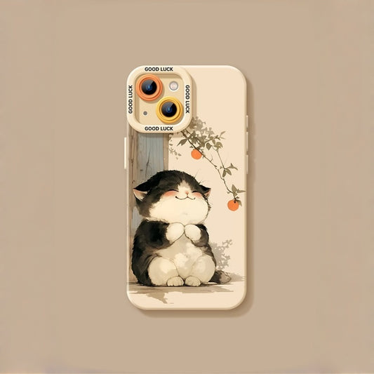 Lucky Tangerine Cat Silicone Phone Case - Compatible with iPhone 16 Series 8102