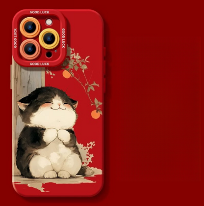 Lucky Tangerine Cat Silicone Phone Case - Compatible with iPhone 17 Series 8101