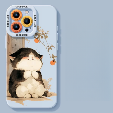 Lucky Tangerine Cat Silicone Phone Case - Compatible with iPhone 16 Series 8102