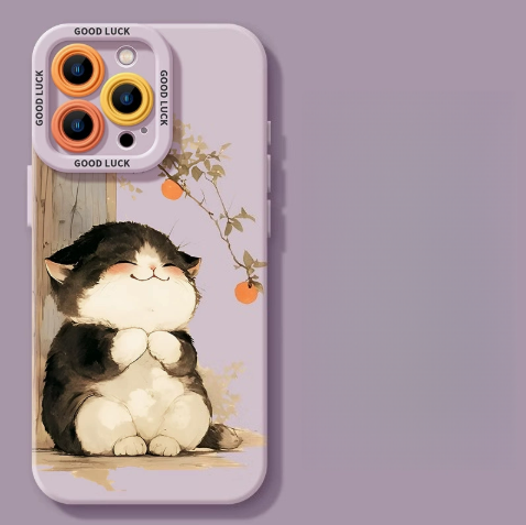 Lucky Tangerine Cat Silicone Phone Case - Compatible with iPhone 16 Series 8102