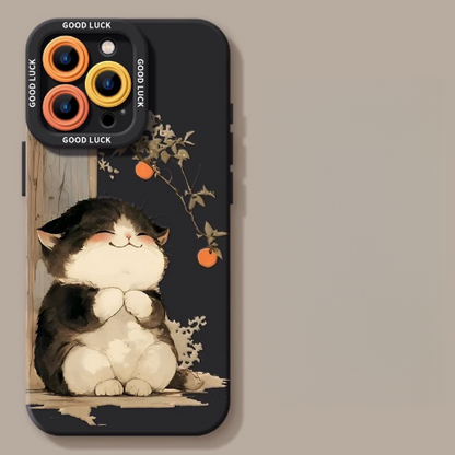Lucky Tangerine Cat Silicone Phone Case - Compatible with iPhone 17 Series 8101