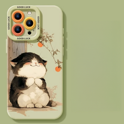Lucky Tangerine Cat Silicone Phone Case - Compatible with iPhone 17 Series 8101