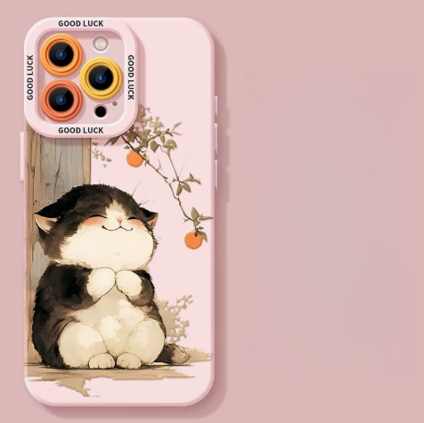 Lucky Tangerine Cat Silicone Phone Case - Compatible with iPhone 16 Series 8102