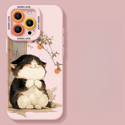 Lucky Tangerine Cat Silicone Phone Case - Compatible with iPhone 17 Series 8101