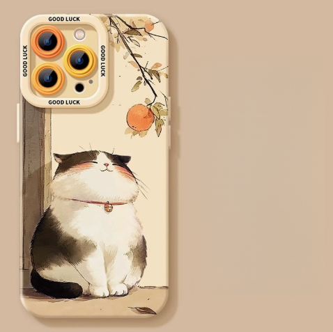 Lucky Tangerine Cat Silicone Phone Case - Compatible with iPhone 16 Series 8102