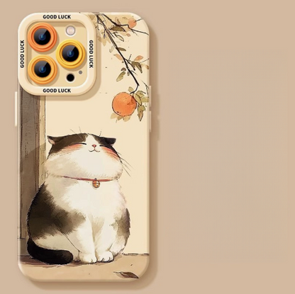 Lucky Tangerine Cat Silicone Phone Case - Compatible with iPhone 17 Series 8101