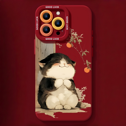 Lucky Tangerine Cat Silicone Phone Case - Compatible with iPhone 17 Series 8101