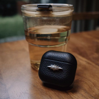 Finely Crafted Black Leather AirPods Case with Silver Star Accent 8207