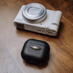 Finely Crafted Black Leather AirPods Case with Silver Star Accent 8207