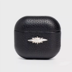 Finely Crafted Black Leather AirPods Case with Silver Star Accent 8207