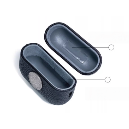 Finely Crafted Black Leather AirPods Case with Coin Emblem 8208