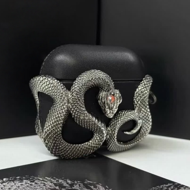 Night Serpent & Pale Serpent Leather Earbuds Case for AirPods 4 & AirPods Pro 3 - 8224