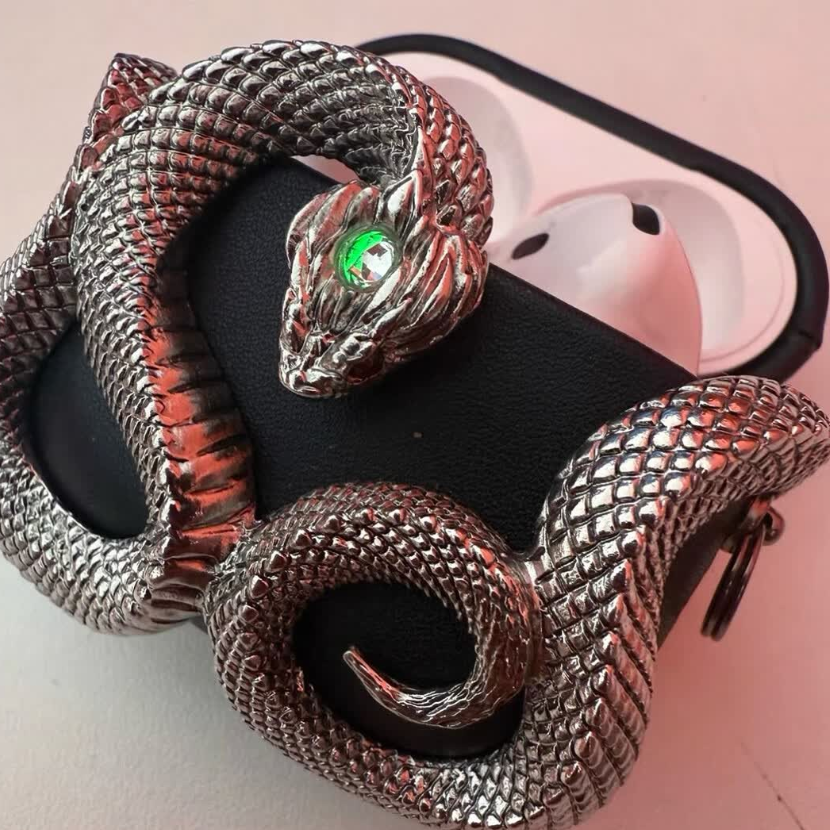 Night Serpent & Pale Serpent Leather Earbuds Case for AirPods 4 & AirPods Pro 3 - 8224