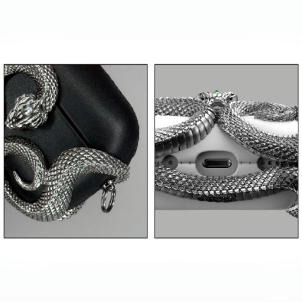 Night Serpent & Pale Serpent Leather Earbuds Case for AirPods 4 & AirPods Pro 3 - 8224