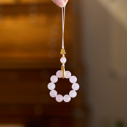 Rose Quartz & Clear Quartz · Lucky Blush Gourd Phone Chain 9002
