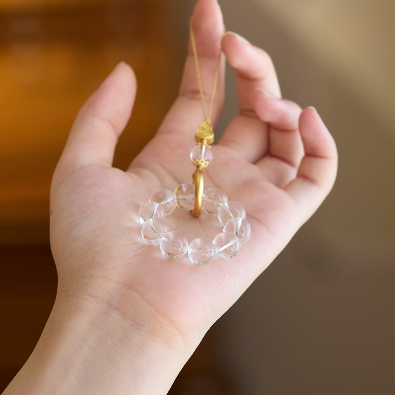 Rose Quartz & Clear Quartz · Lucky Blush Gourd Phone Chain 9002