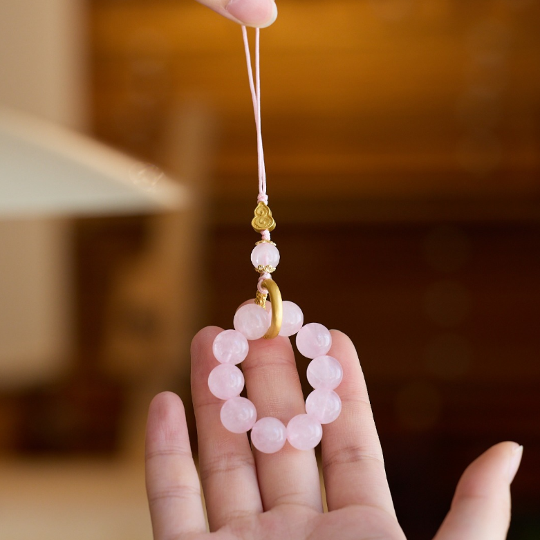 Rose Quartz & Clear Quartz · Lucky Blush Gourd Phone Chain 9002