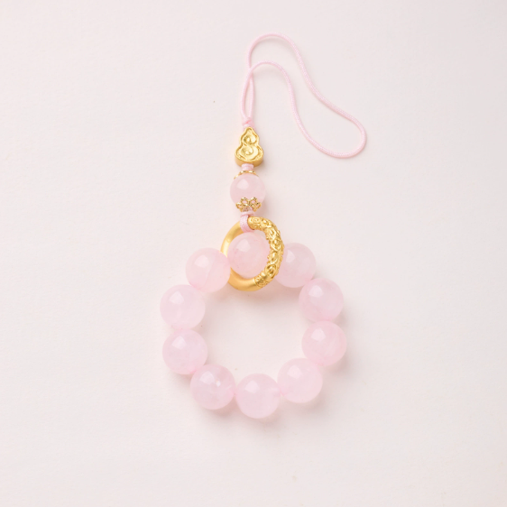 Rose Quartz & Clear Quartz · Lucky Blush Gourd Phone Chain 9002