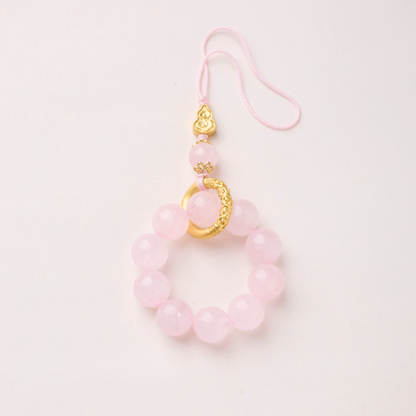 Rose Quartz & Clear Quartz · Lucky Blush Gourd Phone Chain 9002
