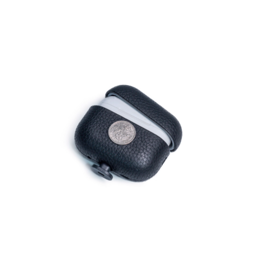 Finely Crafted Black Leather AirPods Case with Coin Emblem 8208