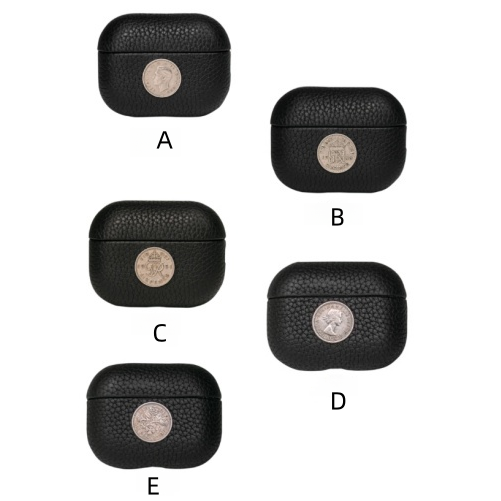 Finely Crafted Black Leather Coin Emblem Case for AirPods & AirPods Pro 8208