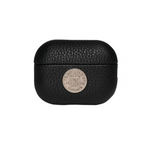 Finely Crafted Black Leather AirPods Case with Coin Emblem 8208