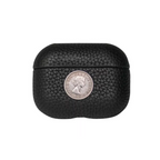 Finely Crafted Black Leather AirPods Case with Coin Emblem 8208