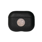 Finely Crafted Black Leather AirPods Case with Coin Emblem 8208