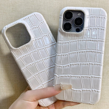 Ivory Elegance Croc-Embossed Genuine Leather Phone Case・Compatible with iPhone 17 Series・8306