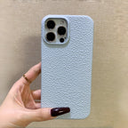 Finely Crafted Vanilla White & Powder Blue Leather Phone Case – Compatible with iPhone 14 Series