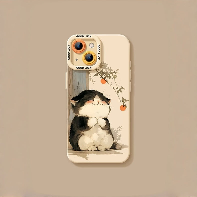 Lucky Tangerine Cat Silicone Phone Case - Compatible with iPhone 16 Series 8102