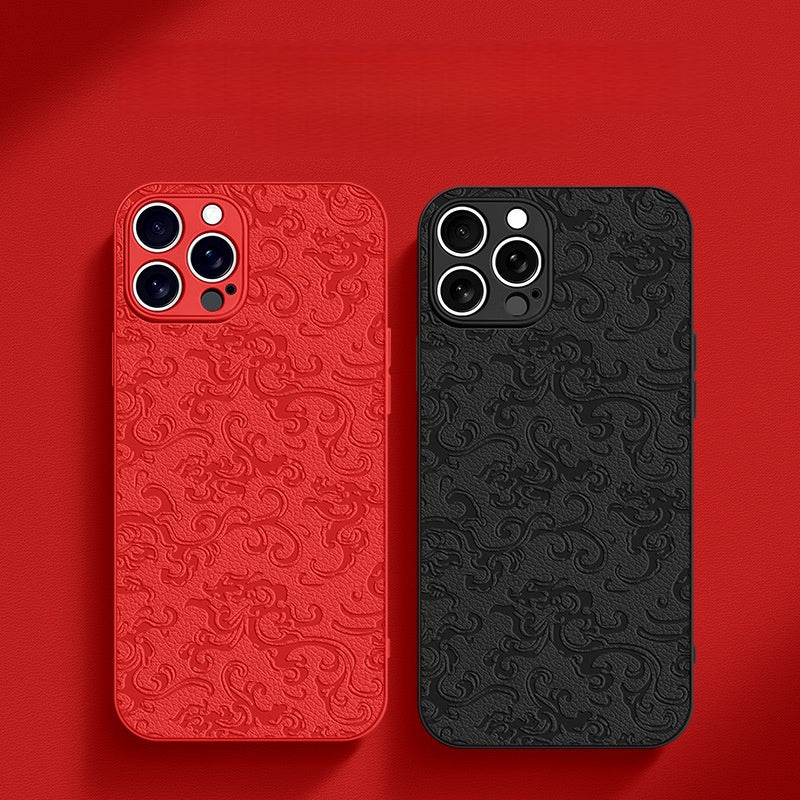 Traditional Chinese-Inspired Faux Leather Phone Case – Compatible with iPhone 15 Series