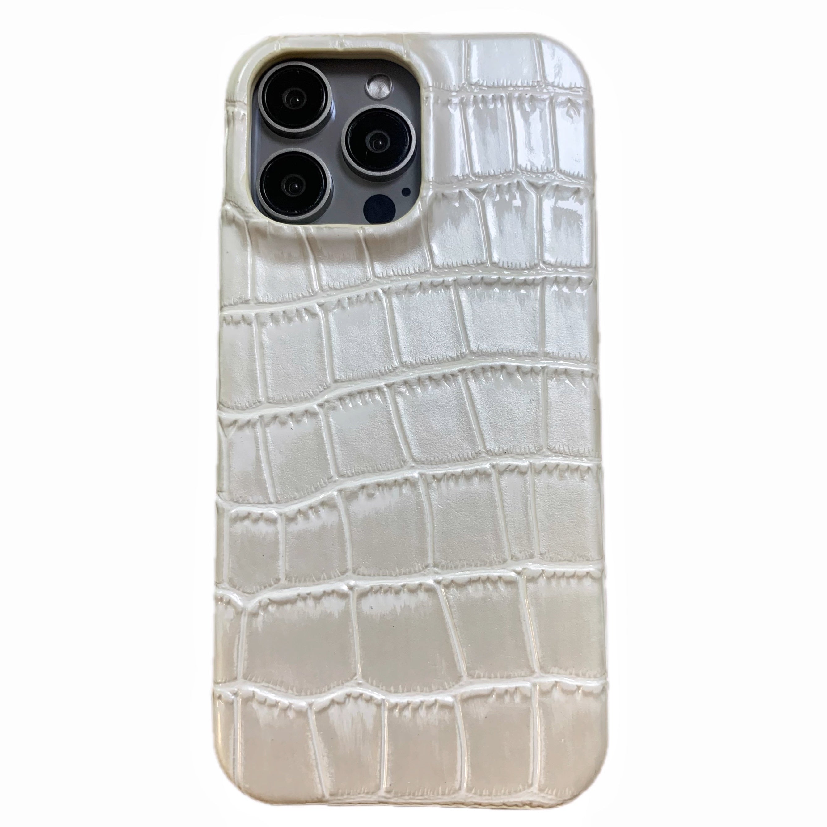 Finely Crafted Leather Crocodile-Embossed Cream White Phone Case - Compatible with iPhone 17 Series 8306