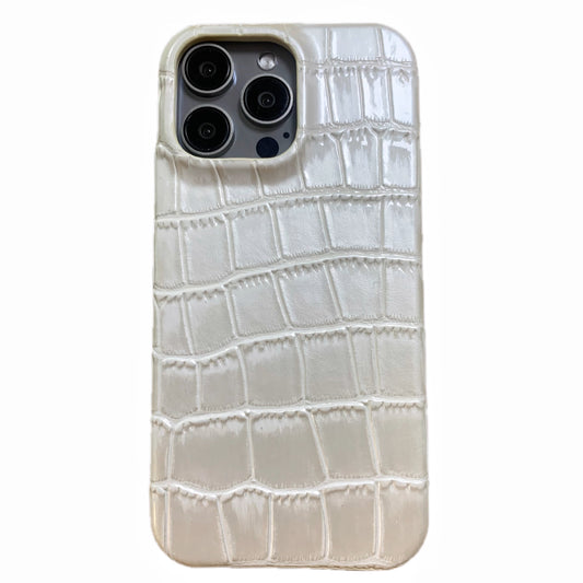 Ivory Elegance Croc-Embossed Genuine Leather Phone Case・Compatible with iPhone 17 Series・8306
