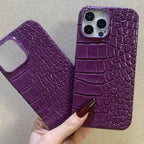 Finely Crafted Leather Crocodile-Embossed Mulberry Purple Phone Case - Compatible with iPhone 16 Series 8301