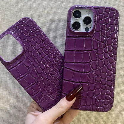 Finely Crafted Leather Crocodile-Embossed Mulberry Purple Phone Case - Compatible with iPhone 15 Series 8302
