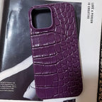Finely Crafted Leather Crocodile-Embossed Mulberry Purple Phone Case - Compatible with iPhone 16 Series 8301