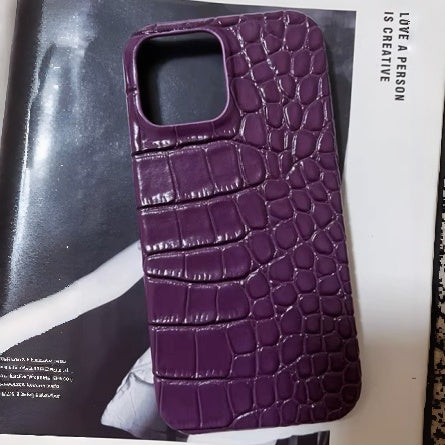 Finely Crafted Leather Crocodile-Embossed Mulberry Purple Phone Case - Compatible with iPhone 15 Series 8302