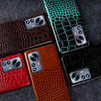Close-up of crocodile embossed leather texture on luxury iPhone case