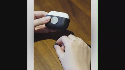 Finely Crafted Black Leather Coin Emblem Case for AirPods & AirPods Pro 8208