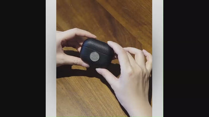 Finely Crafted Black Leather Coin Emblem Case for AirPods & AirPods Pro 8208